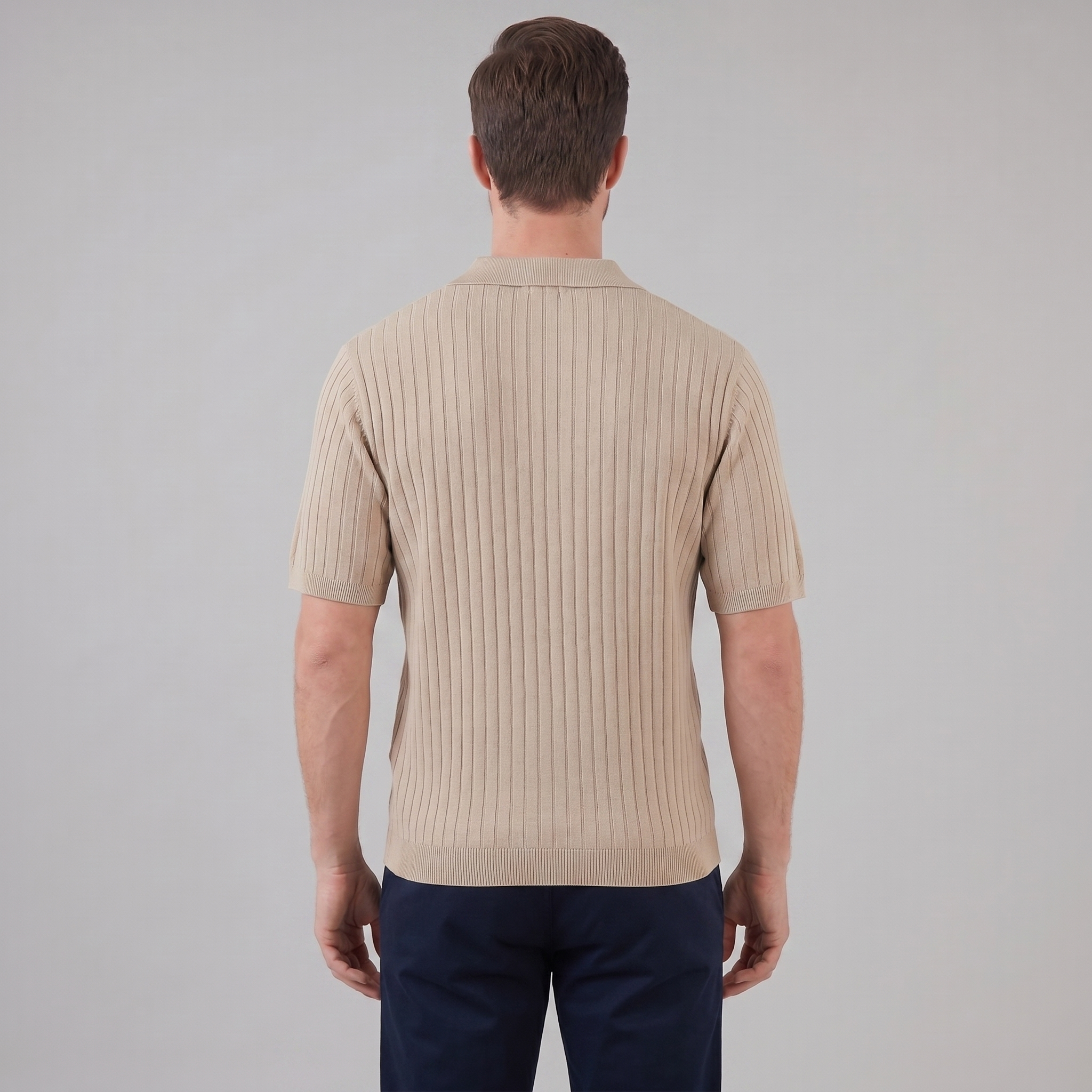 Men's Rib-Knit Polo Shirt with Short Sleeves