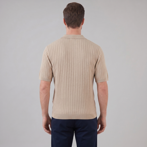 Men's Rib-Knit Polo Shirt with Short Sleeves