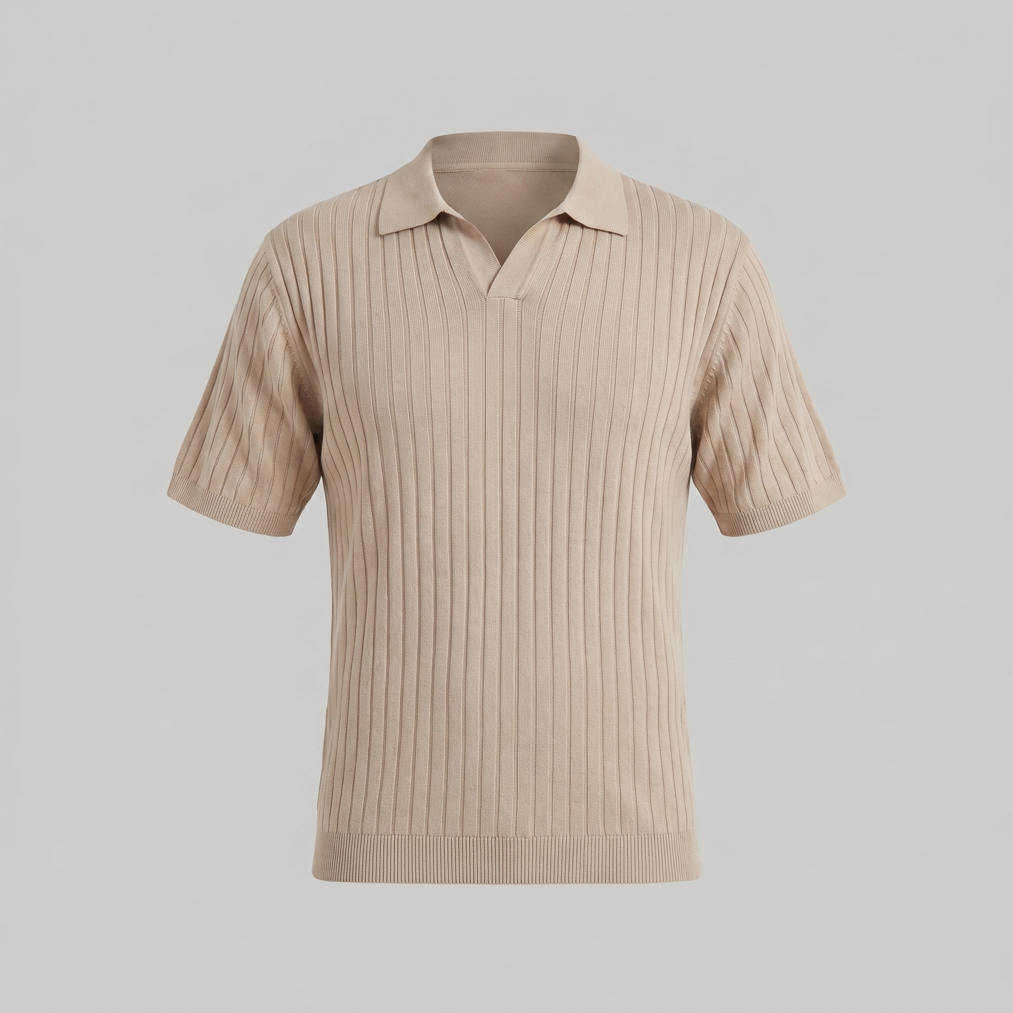 Men's Rib-Knit Polo Shirt with Short Sleeves
