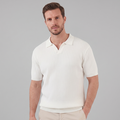Men's Rib-Knit Polo Shirt with Short Sleeves