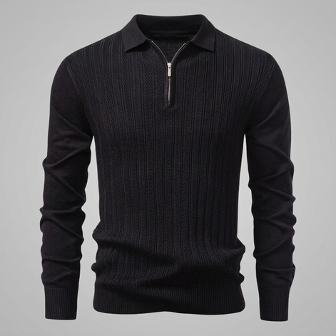 Men's Rib Knit Polo Shirt with Zipper