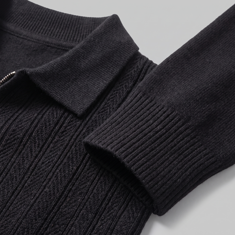Men's Rib Knit Polo Shirt with Zipper