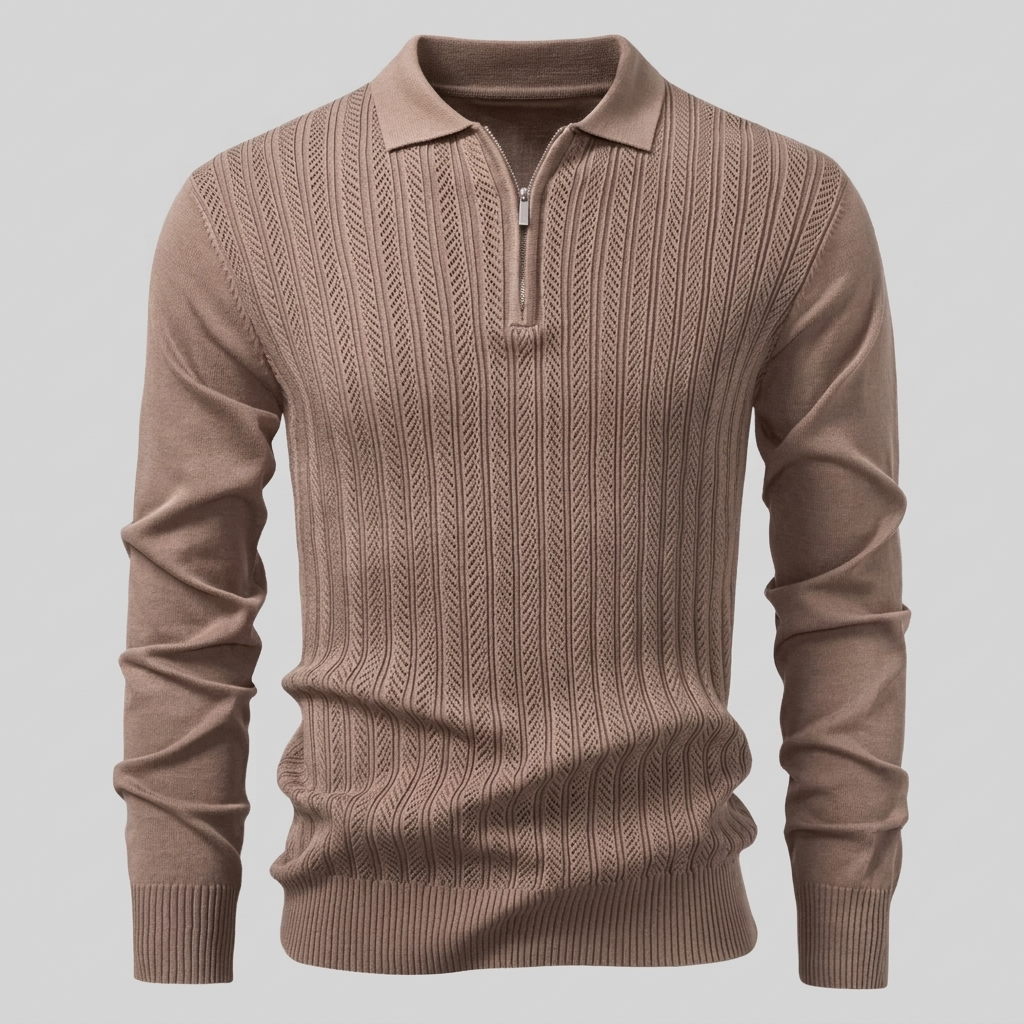 Men's Rib Knit Polo Shirt with Zipper