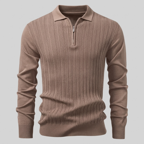 Men's Rib Knit Polo Shirt with Zipper