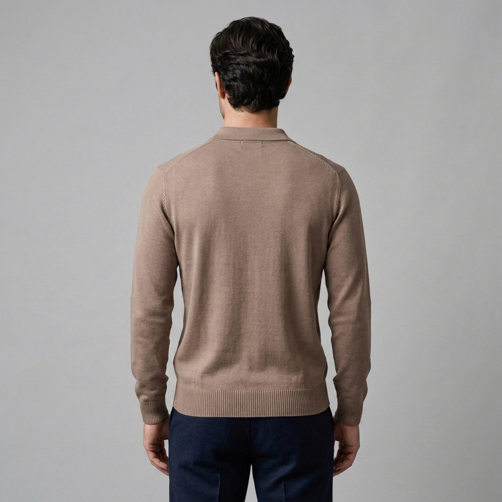 Men's Rib Knit Polo Shirt with Zipper
