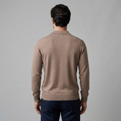 Men's Rib Knit Polo Shirt with Zipper