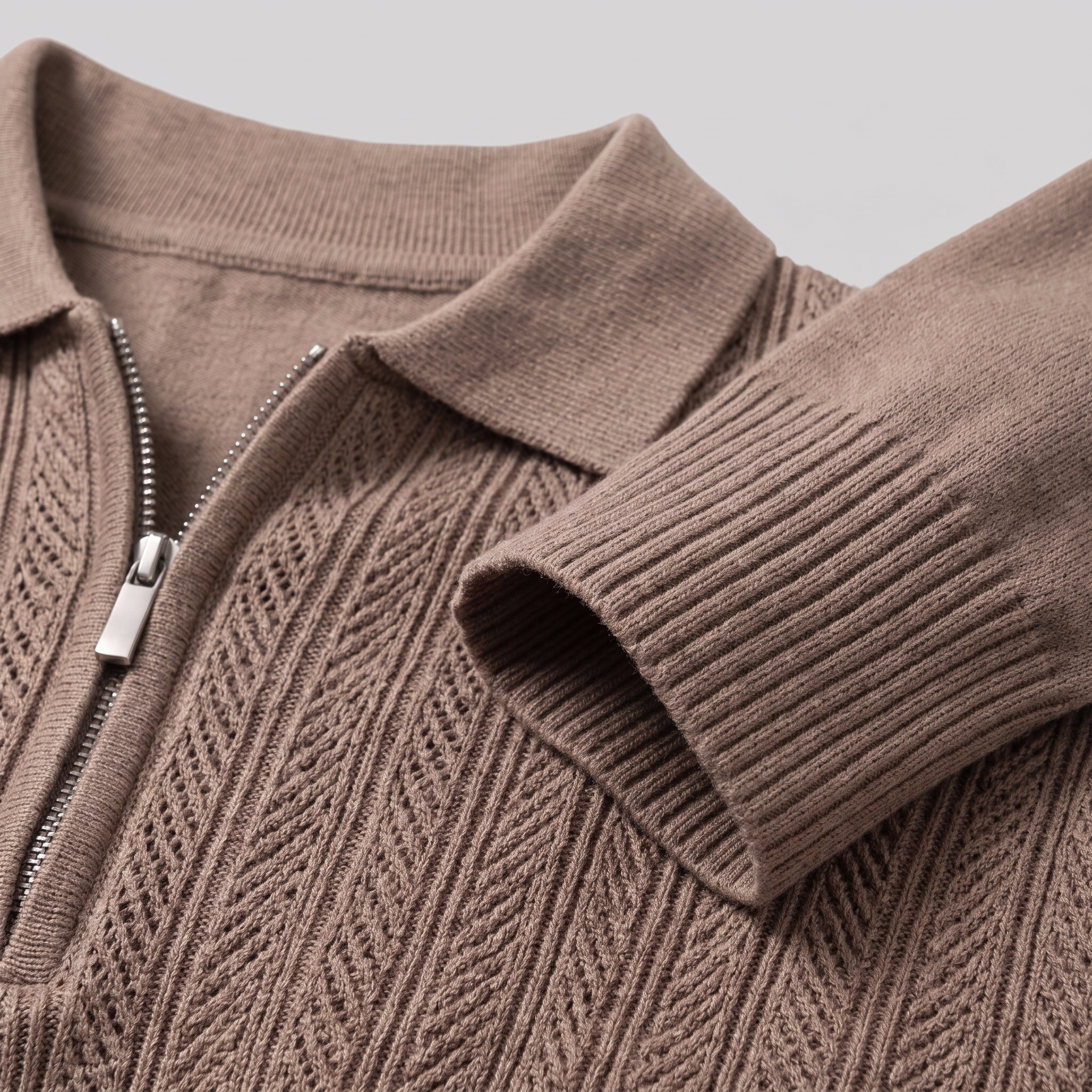 Men's Rib Knit Polo Shirt with Zipper