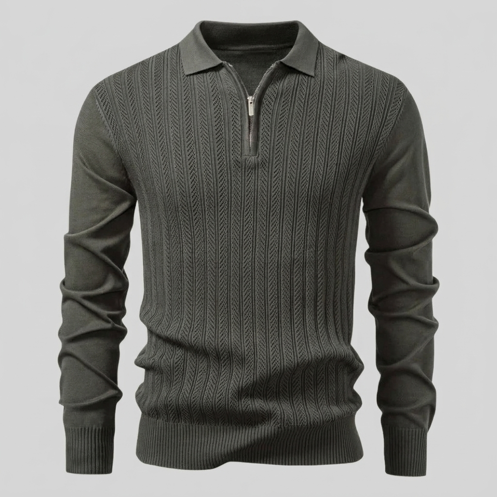 Men's Rib Knit Polo Shirt with Zipper