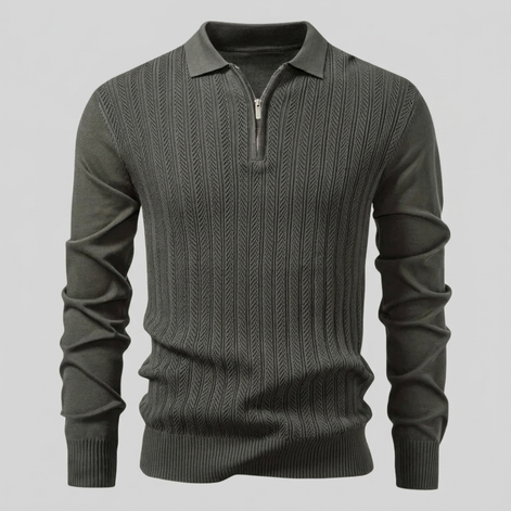 Men's Rib Knit Polo Shirt with Zipper