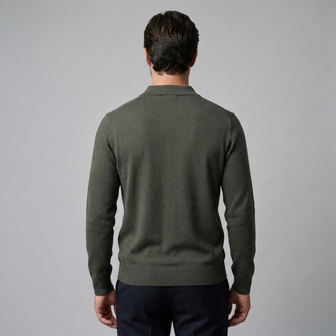 Men's Rib Knit Polo Shirt with Zipper