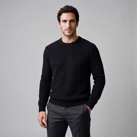 Men's Ribbed Crew Neck Cotton Sweater