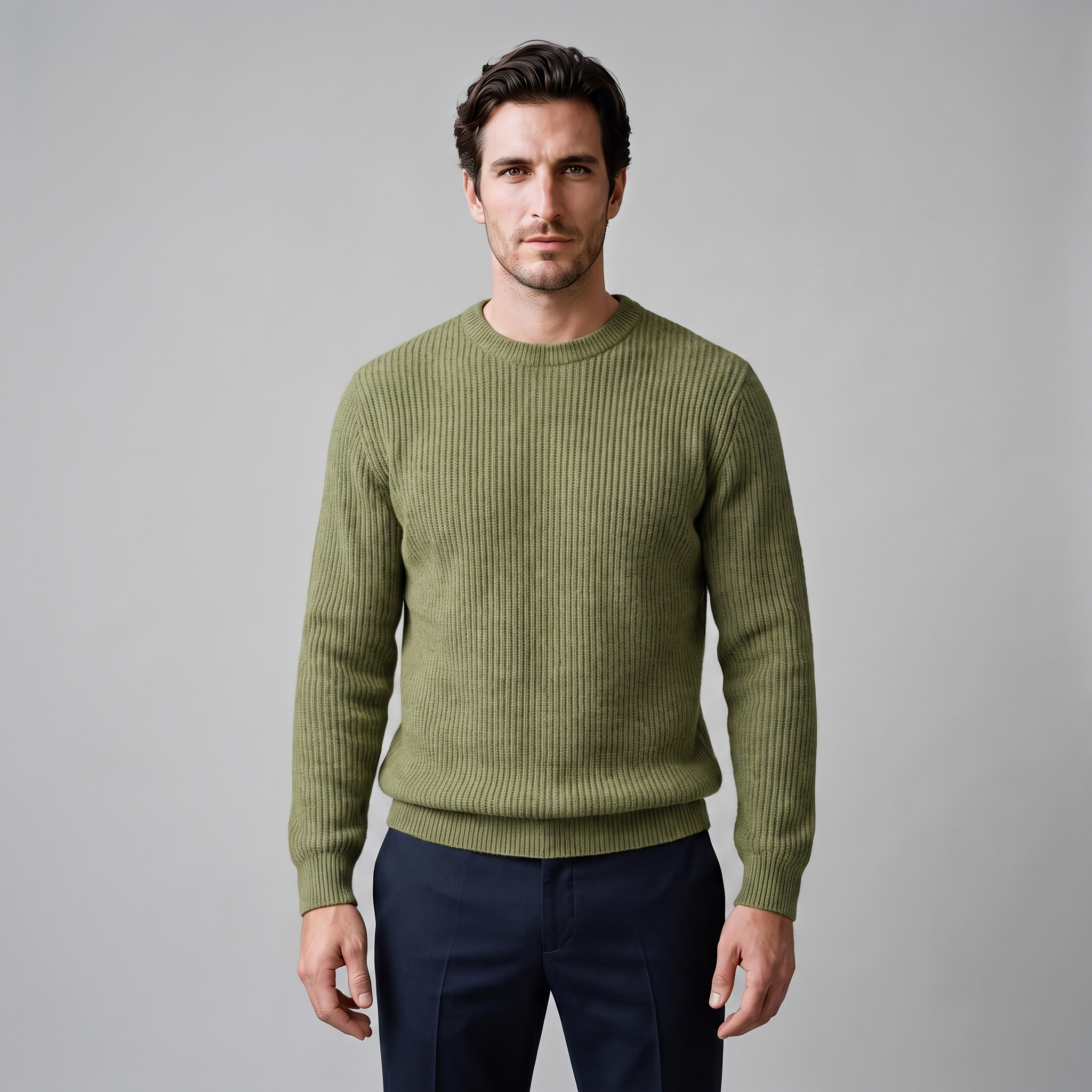 Men's Ribbed Crew Neck Cotton Sweater