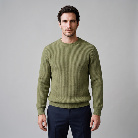 Men's Ribbed Crew Neck Cotton Sweater