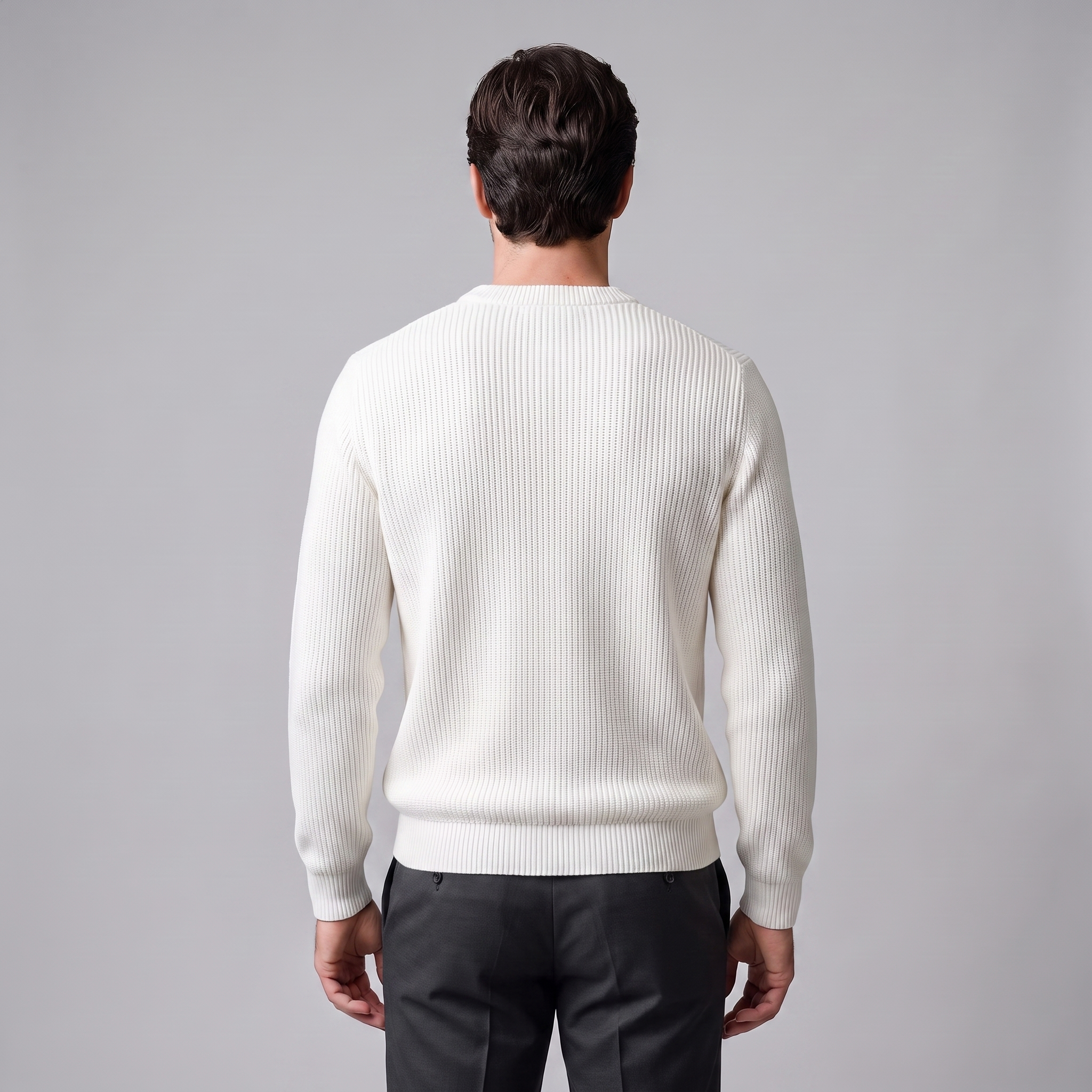 Men's Ribbed Crew Neck Cotton Sweater