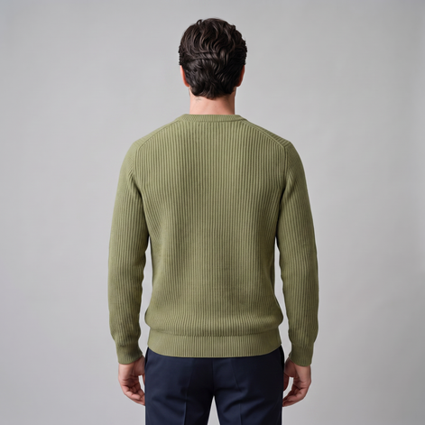 Men's Ribbed Crew Neck Cotton Sweater