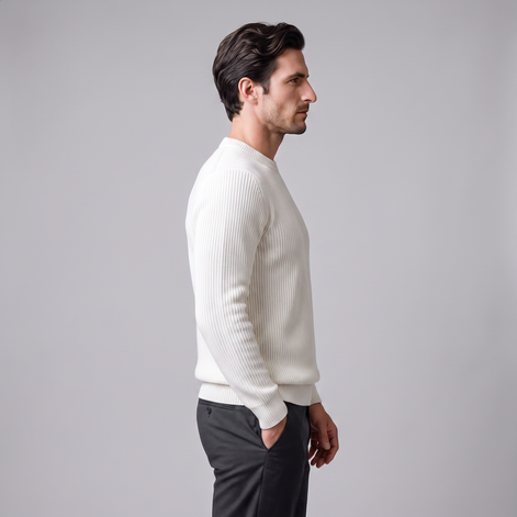 Men's Ribbed Crew Neck Cotton Sweater