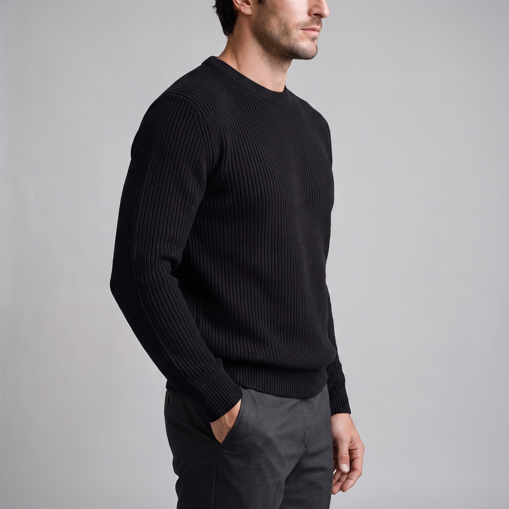 Men's Ribbed Crew Neck Cotton Sweater
