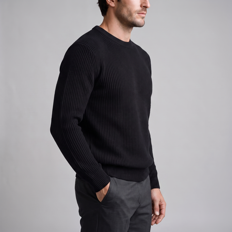 Men's Ribbed Crew Neck Cotton Sweater