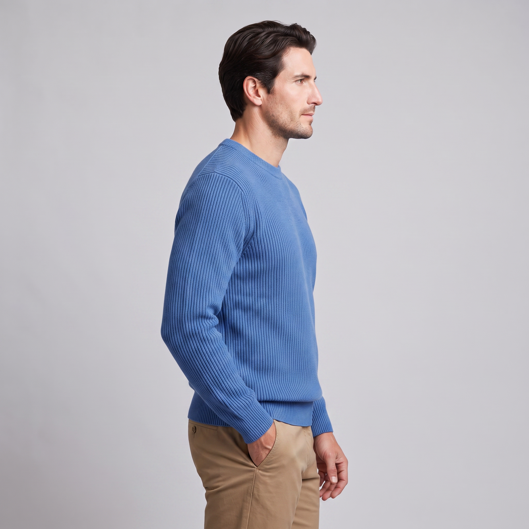 Men's Ribbed Crew Neck Cotton Sweater