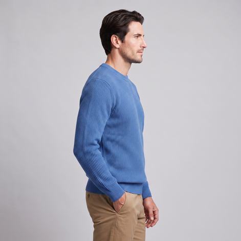 Men's Ribbed Crew Neck Cotton Sweater