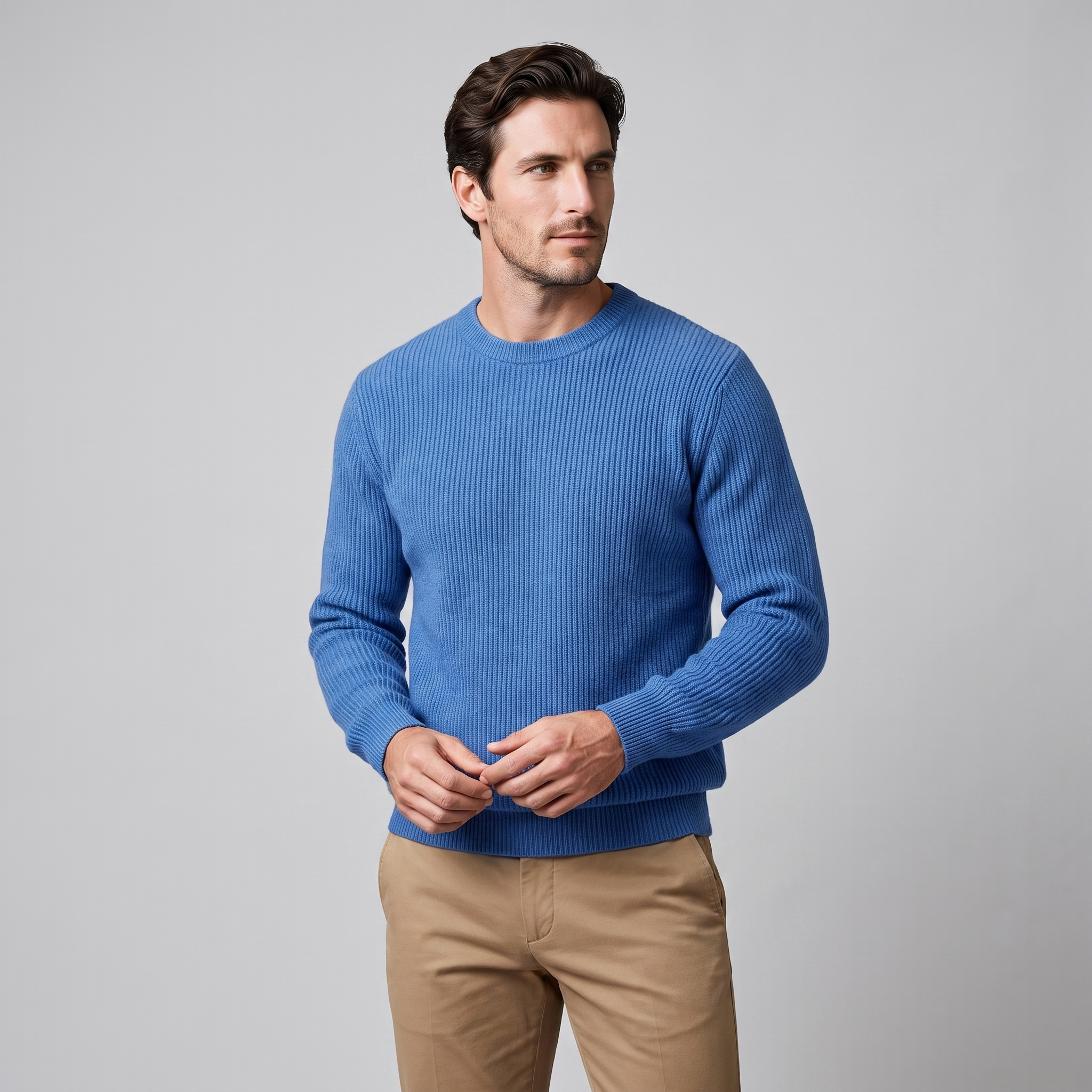 Men's Ribbed Crew Neck Cotton Sweater