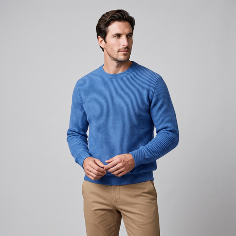 Men's Ribbed Crew Neck Cotton Sweater