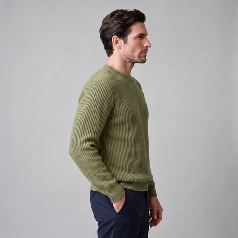 Men's Ribbed Crew Neck Cotton Sweater