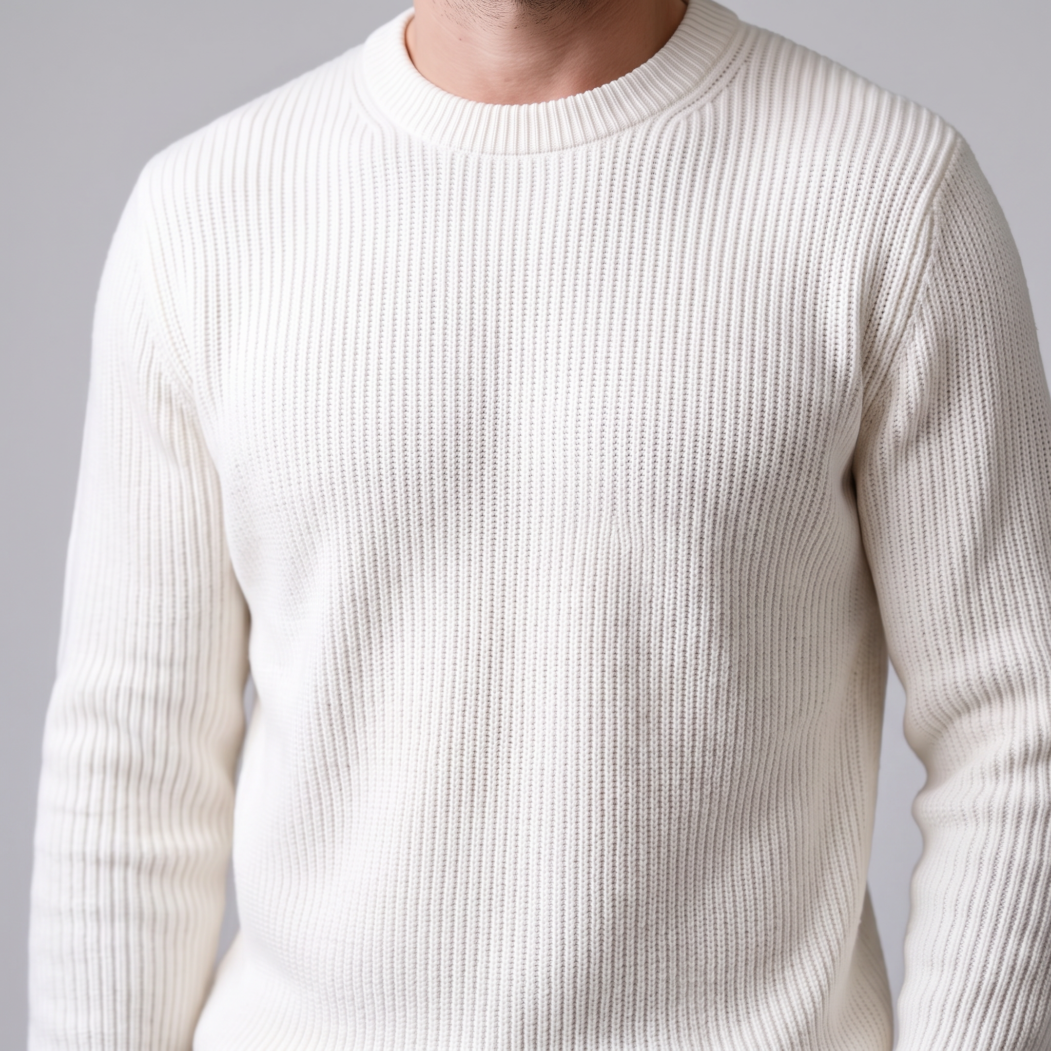 Men's Ribbed Crew Neck Cotton Sweater