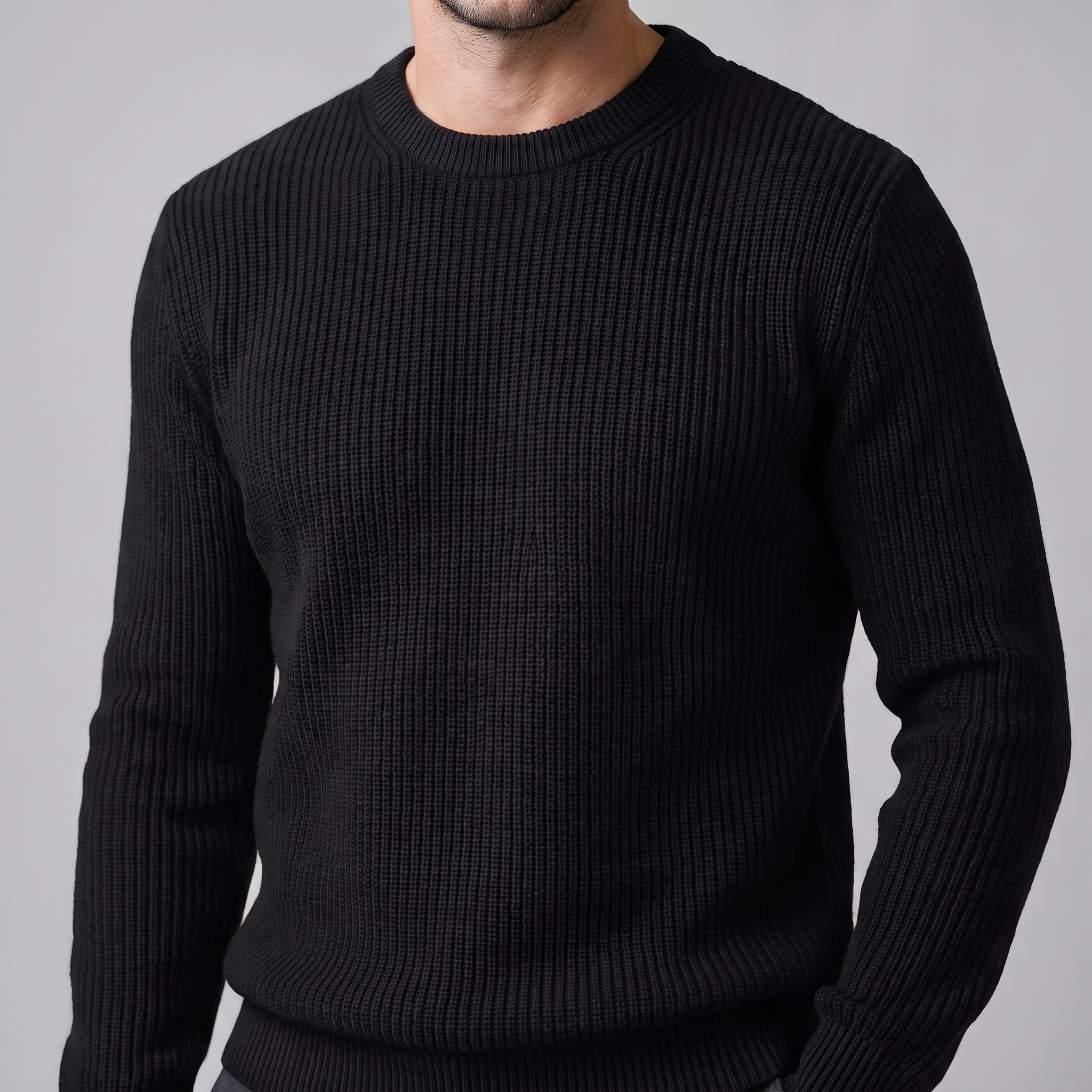 Men's Ribbed Crew Neck Cotton Sweater