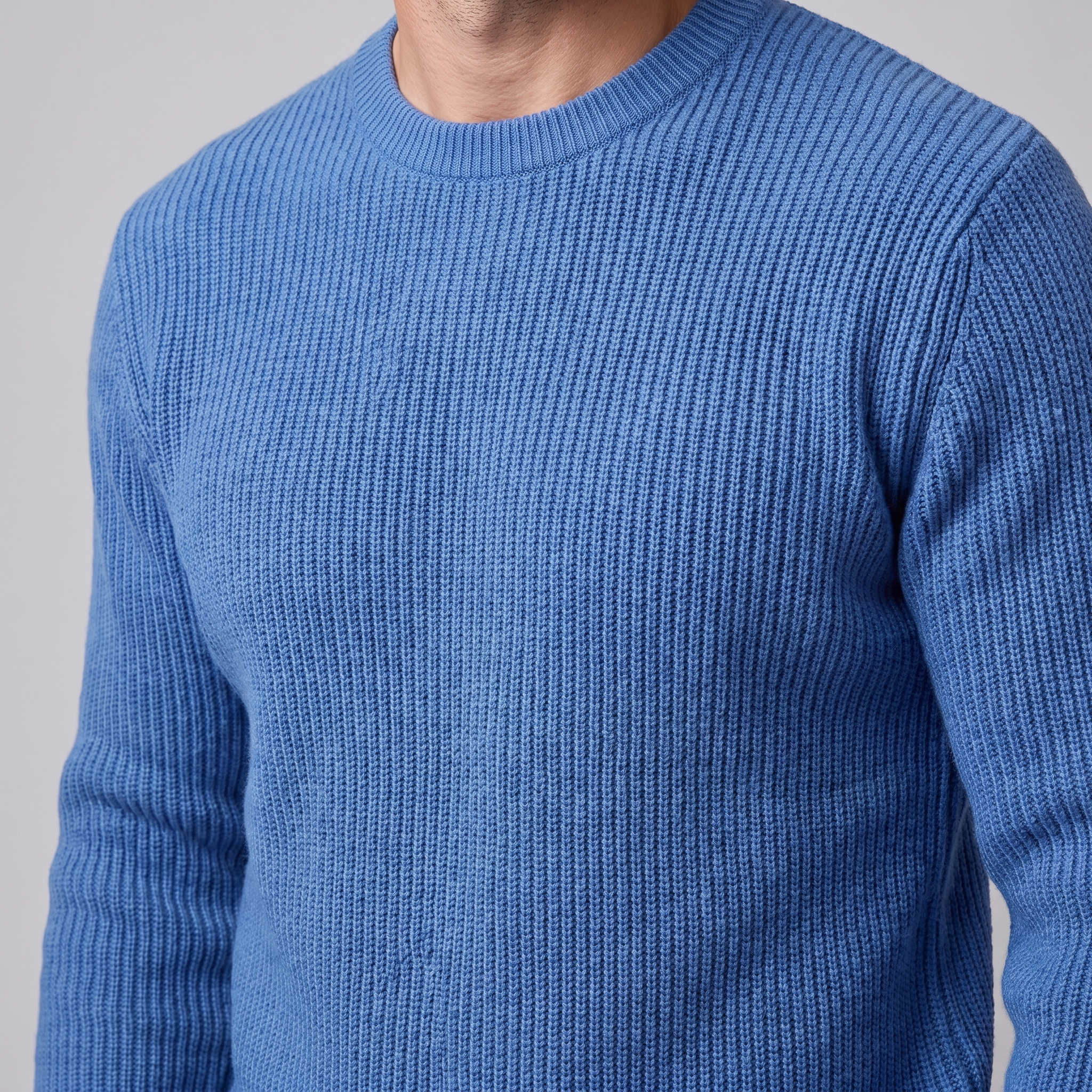 Men's Ribbed Crew Neck Cotton Sweater