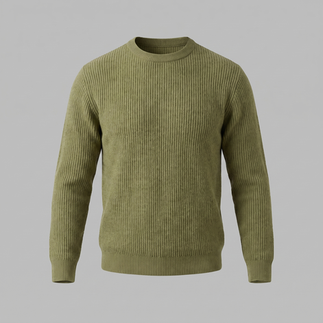 Men's Ribbed Crew Neck Cotton Sweater