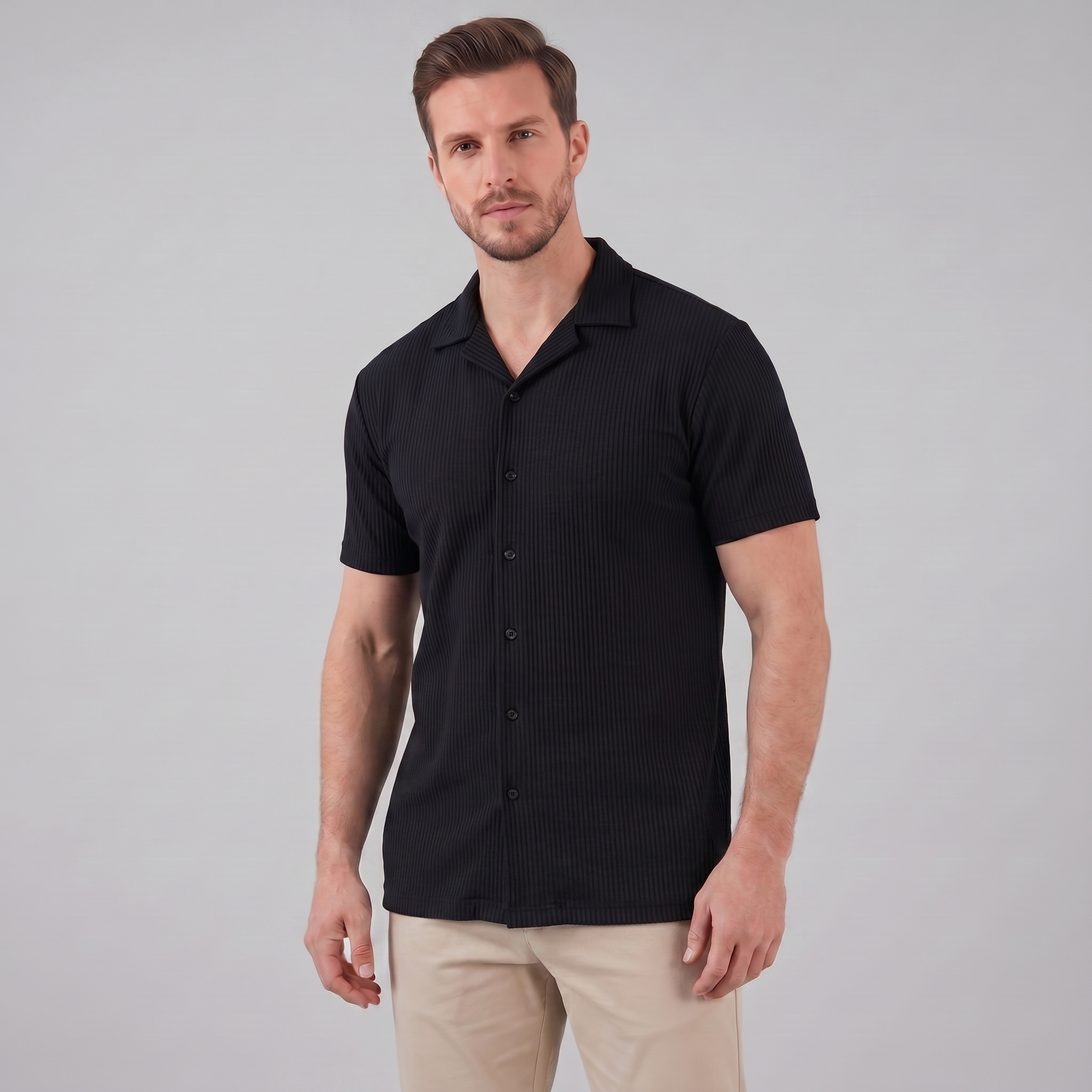 Men's Ribbed Cuban Collar Shirt