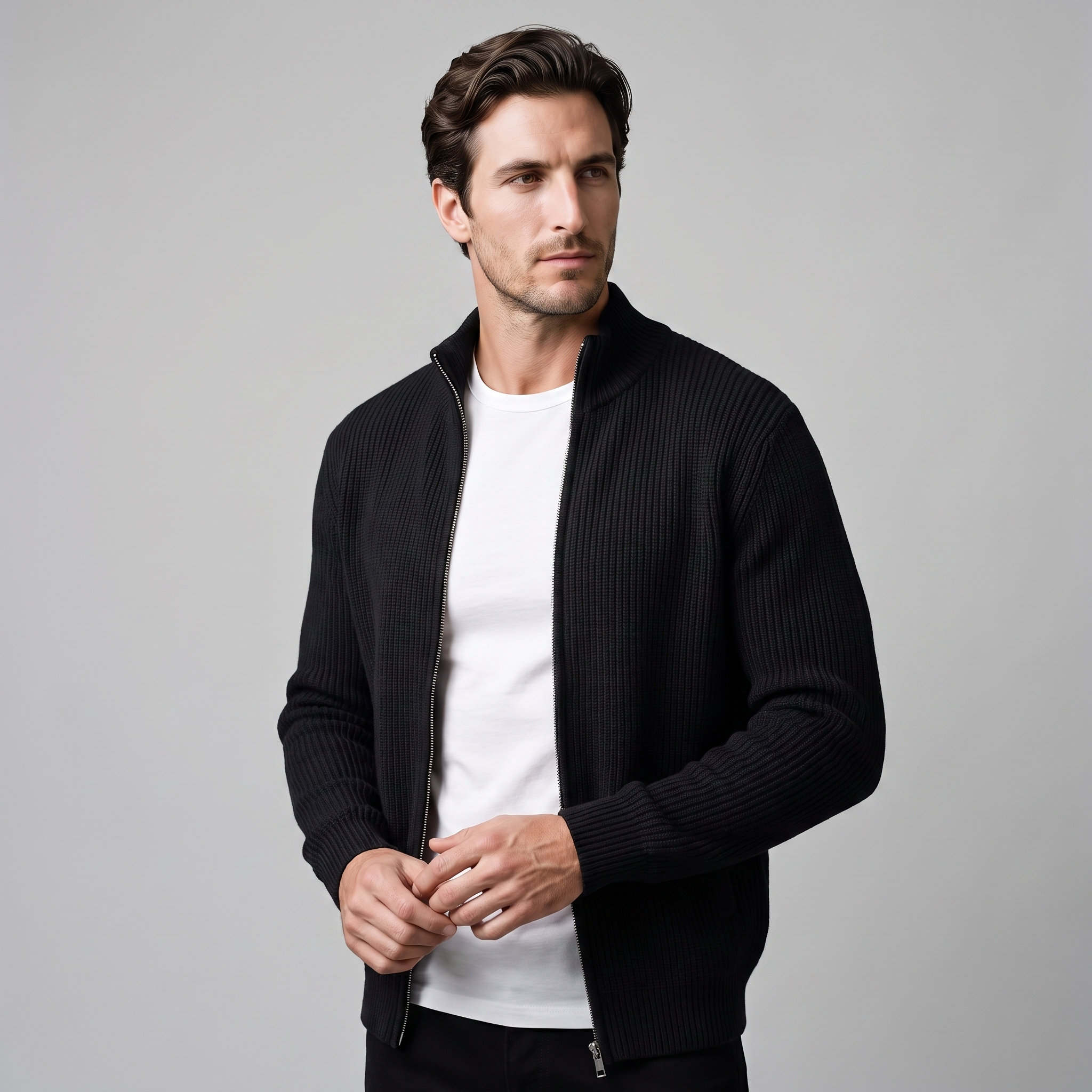 Men's Ribbed Full-Zip Knit Cardigan