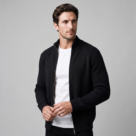 Men's Ribbed Full-Zip Knit Cardigan