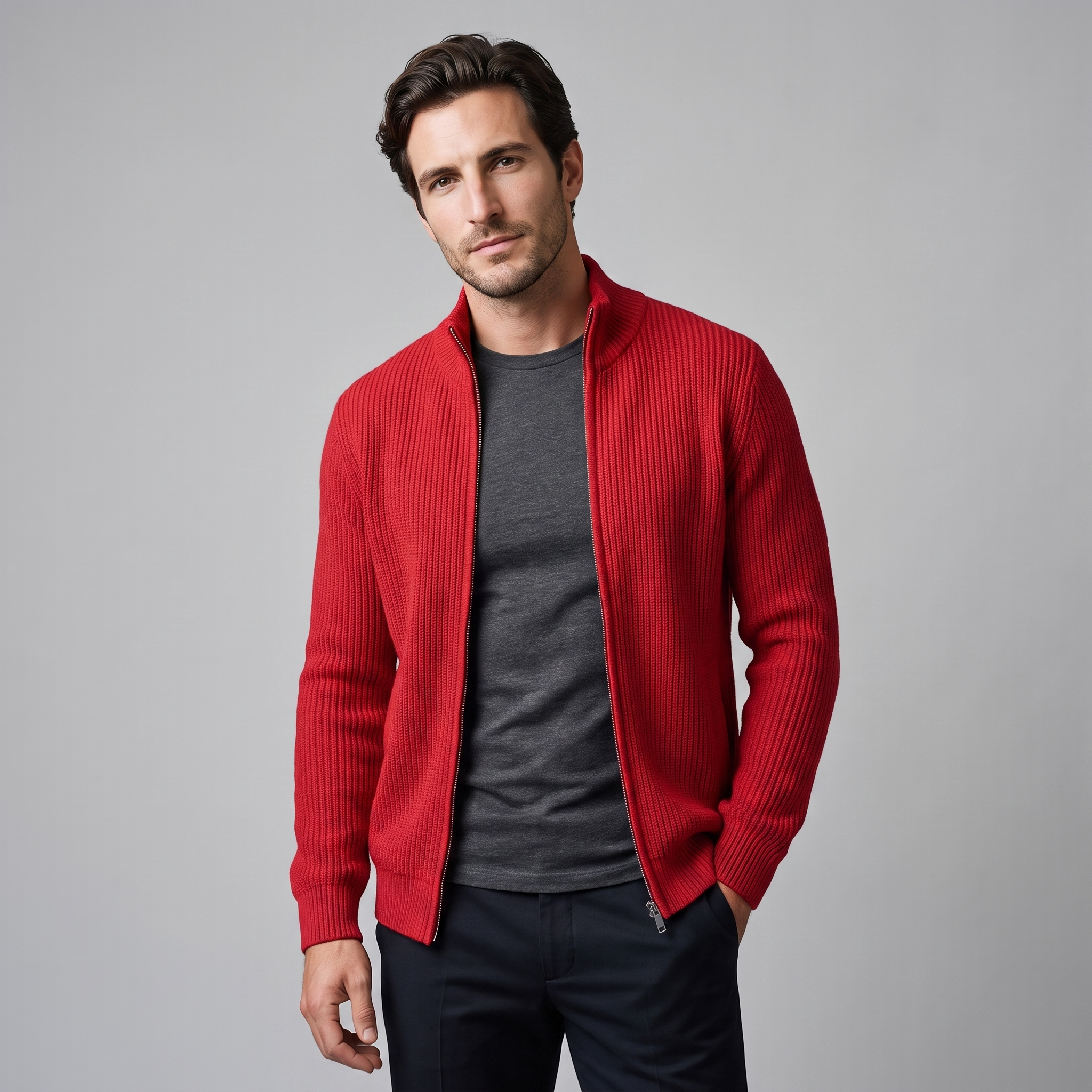 Men's Ribbed Full-Zip Knit Cardigan