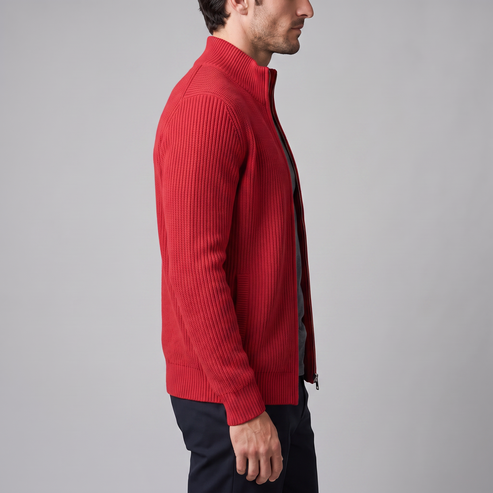 Men's Ribbed Full-Zip Knit Cardigan