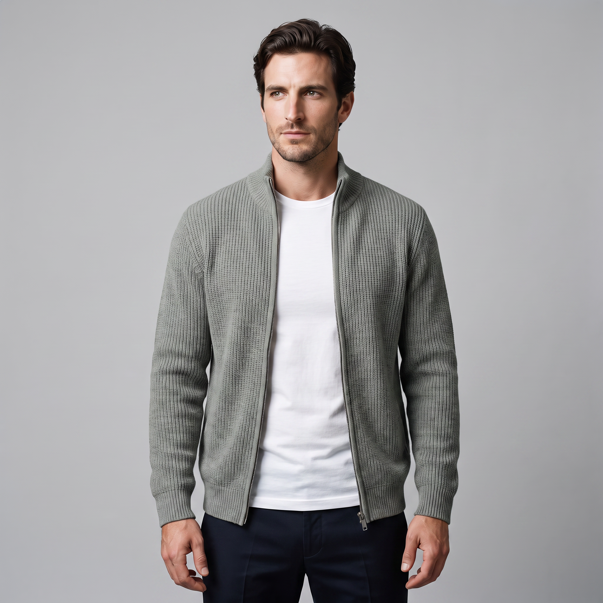 Men's Ribbed Full-Zip Knit Cardigan