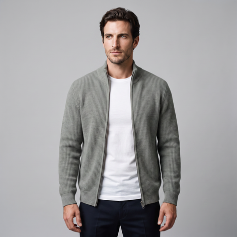 Men's Ribbed Full-Zip Knit Cardigan