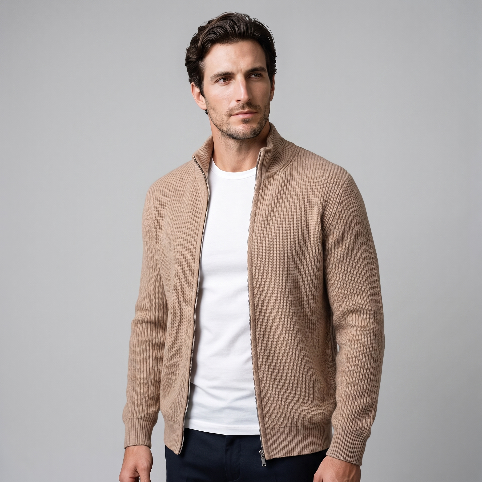 Men's Ribbed Full-Zip Knit Cardigan