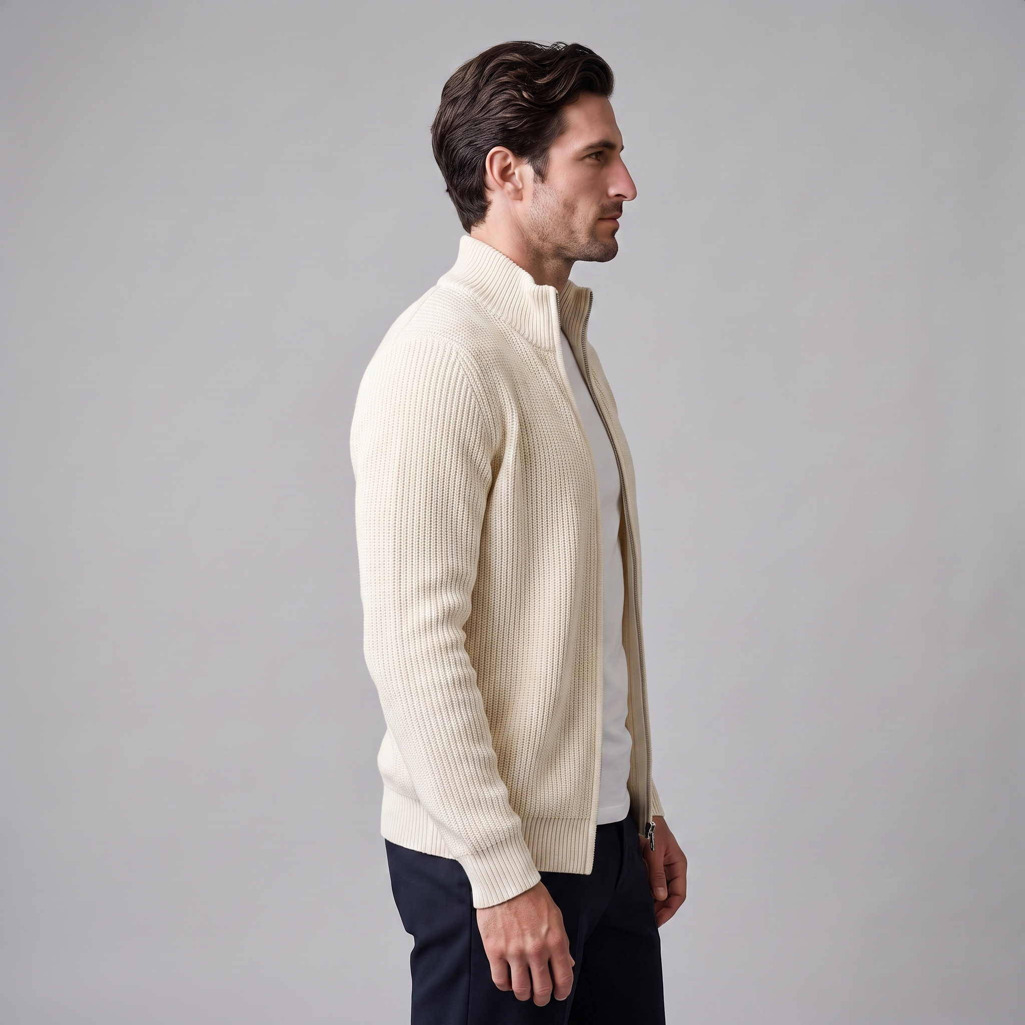 Men's Ribbed Full-Zip Knit Cardigan