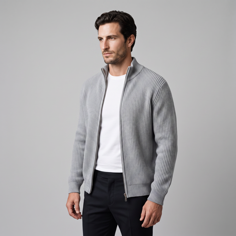 Men's Ribbed Full-Zip Knit Cardigan