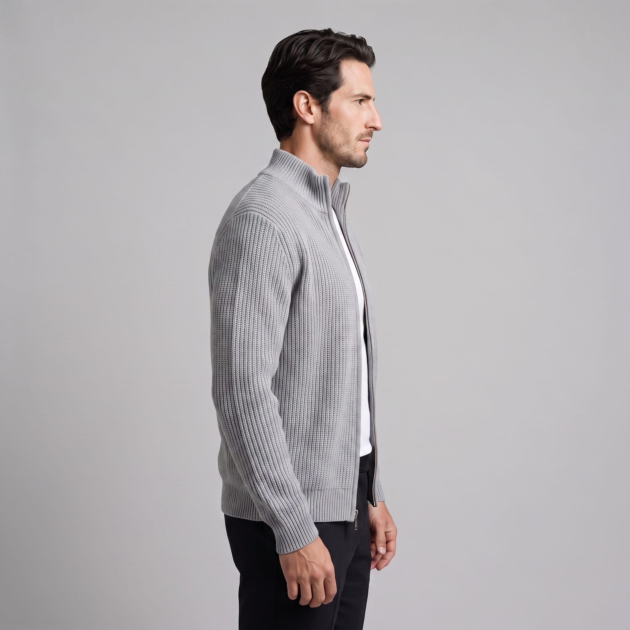 Men's Ribbed Full-Zip Knit Cardigan