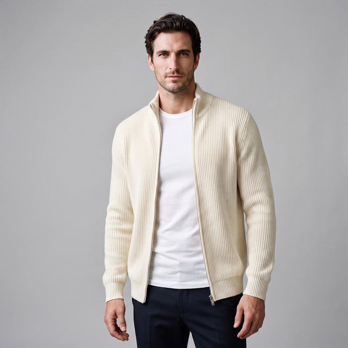 Men's Ribbed Full-Zip Knit Cardigan