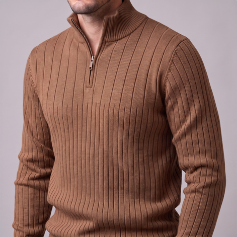 Men's Ribbed Half-Zip Cotton Sweater