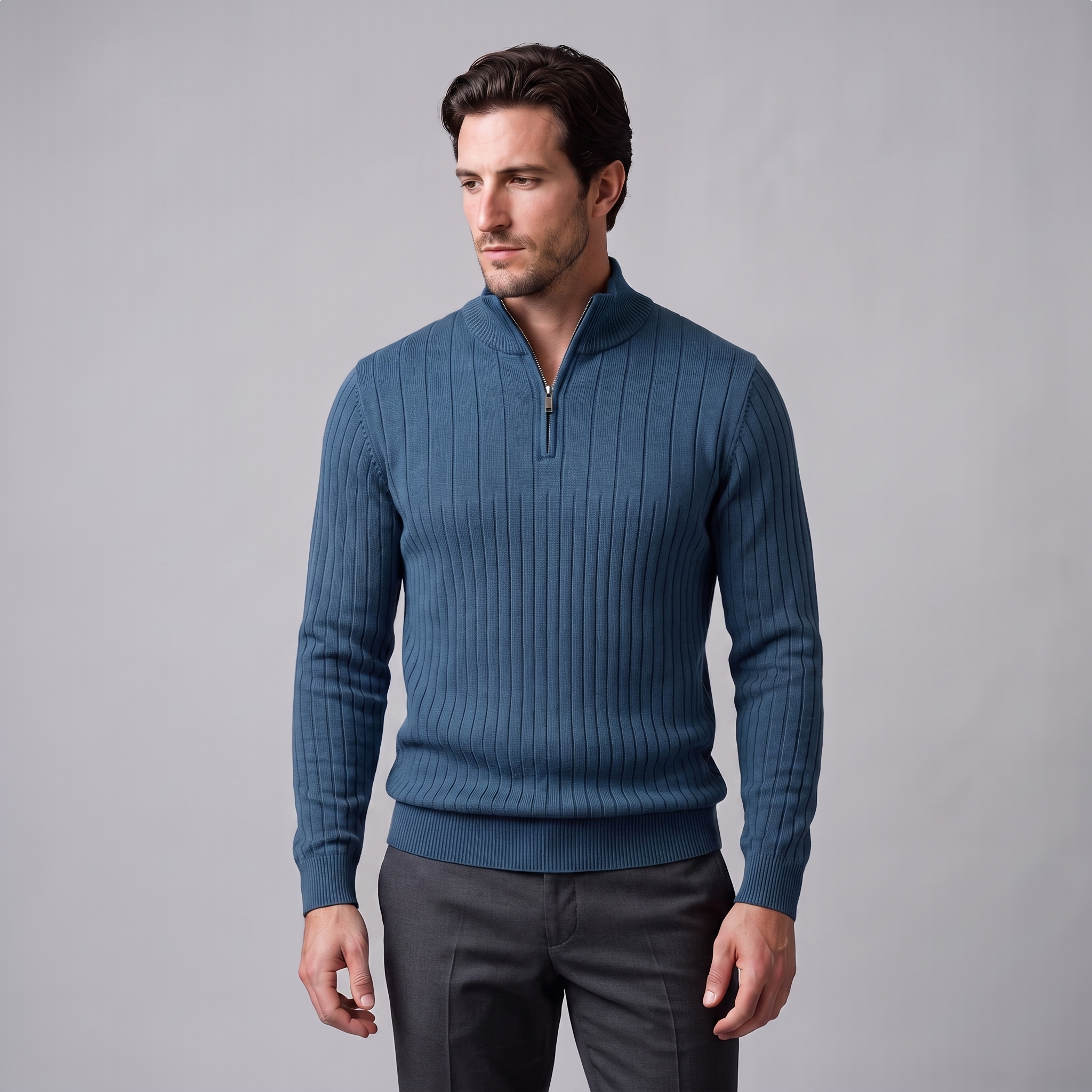 Men's Ribbed Half-Zip Cotton Sweater