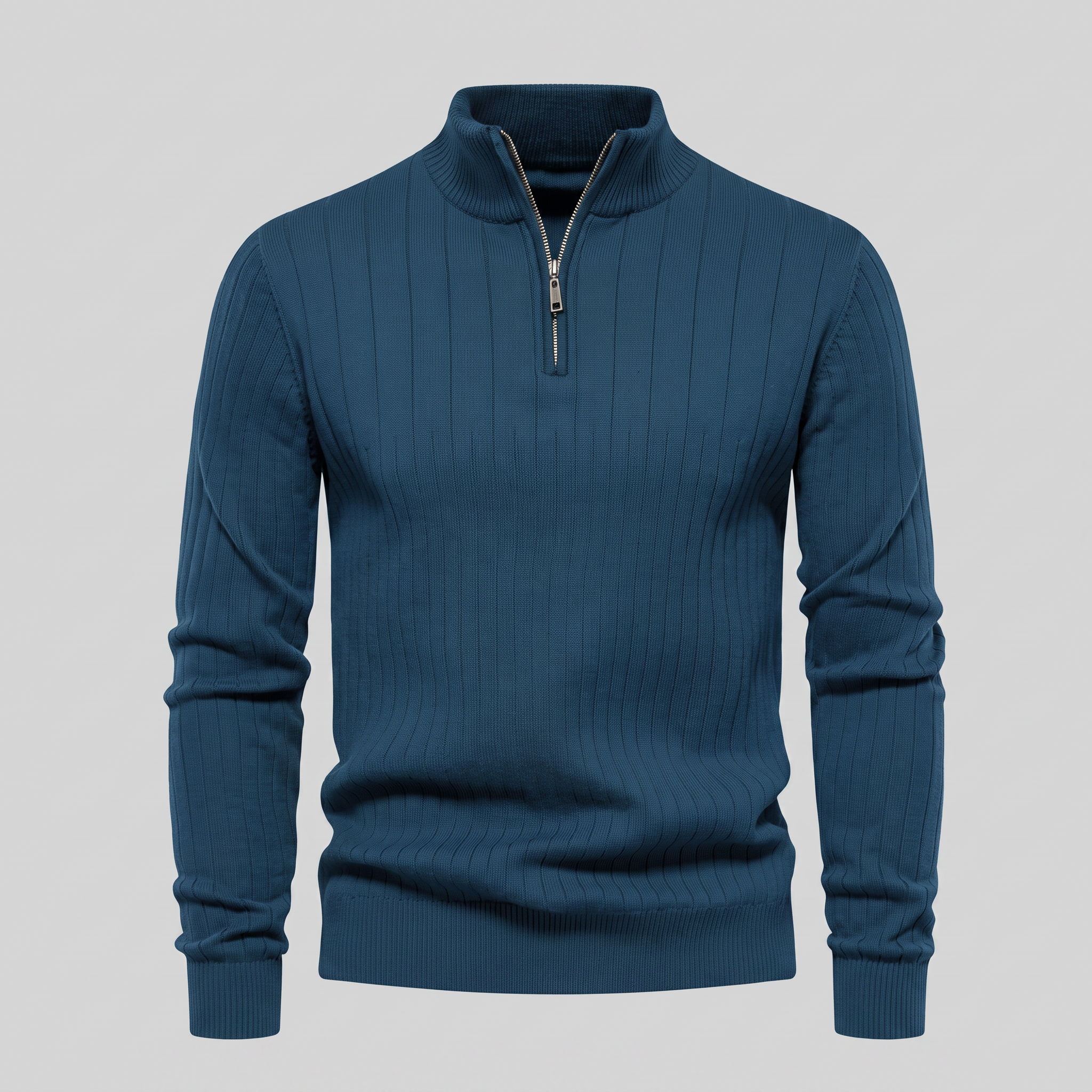 Men's Ribbed Half-Zip Cotton Sweater