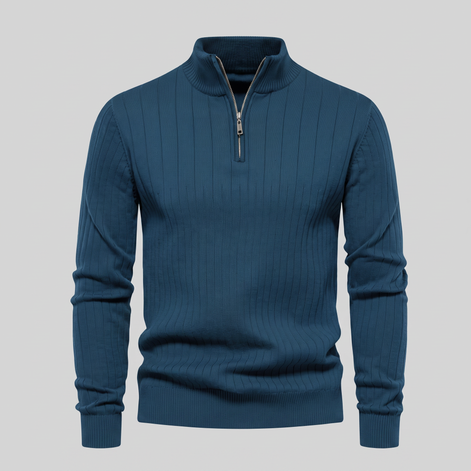 Men's Ribbed Half-Zip Cotton Sweater