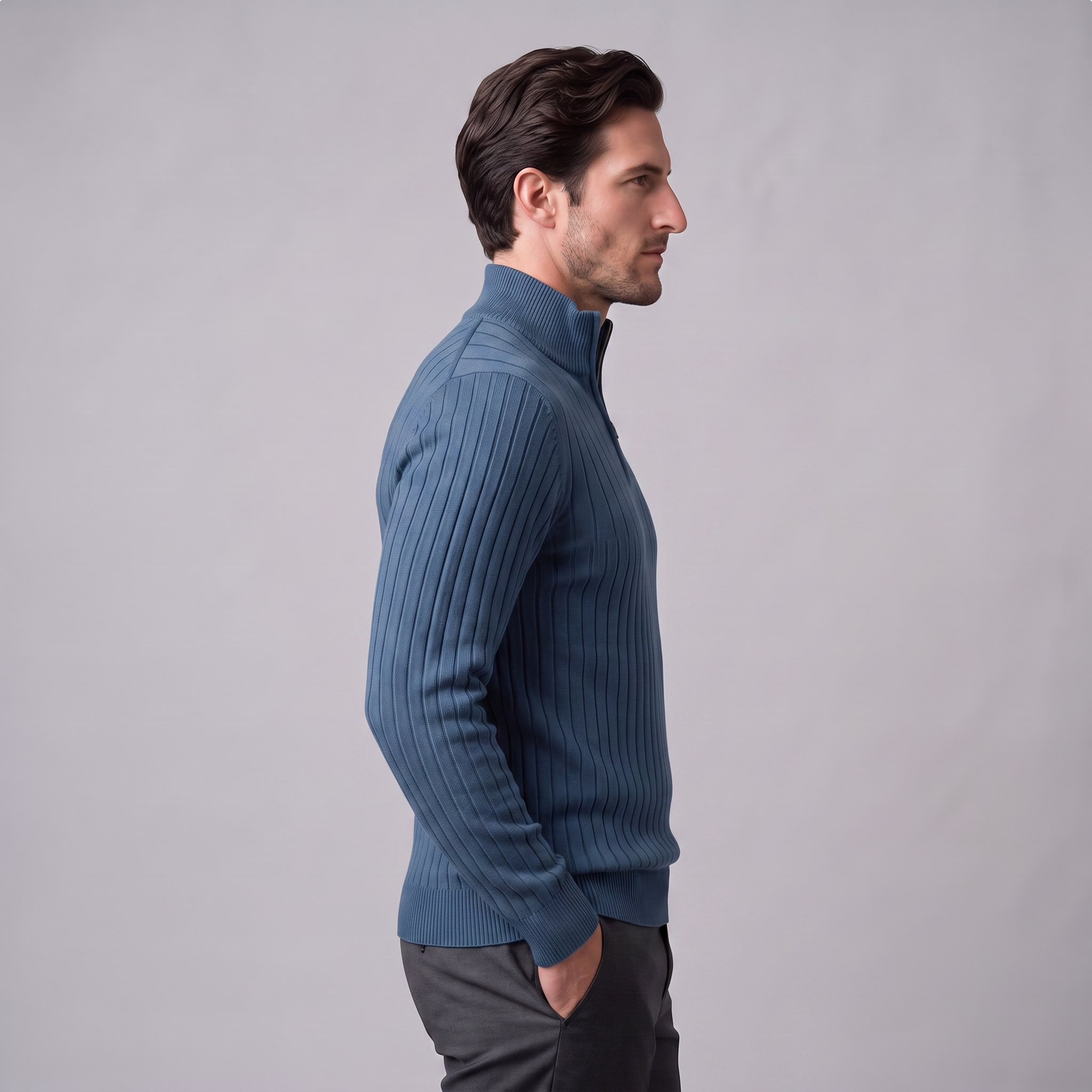 Men's Ribbed Half-Zip Cotton Sweater