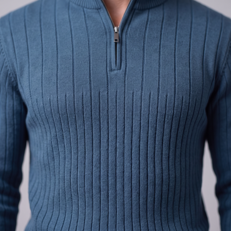Men's Ribbed Half-Zip Cotton Sweater