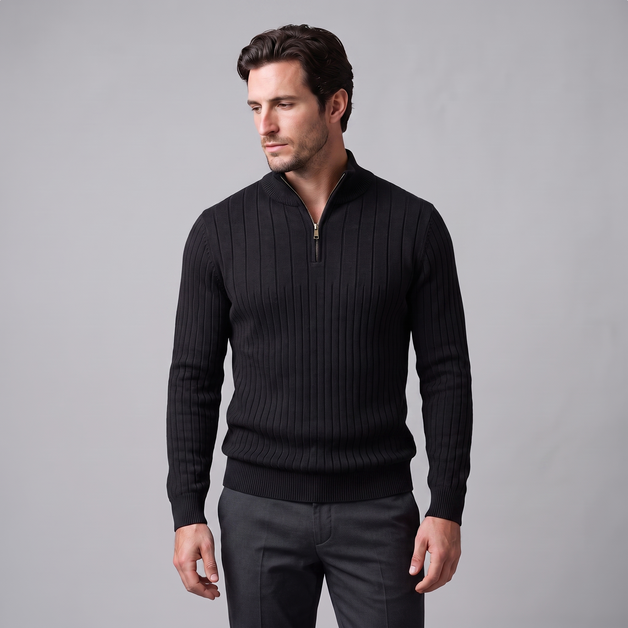 Men's Ribbed Half-Zip Cotton Sweater